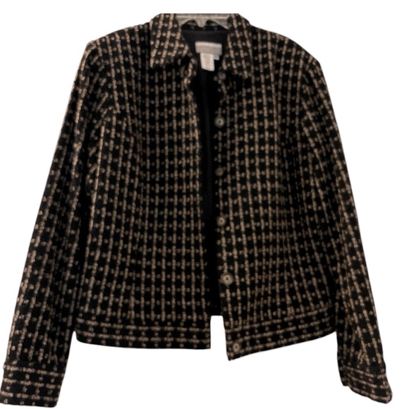 COLDWATER CREEK tweed blazer, size 10, black with cold threads. Lined. Band hem - Picture 1 of 7